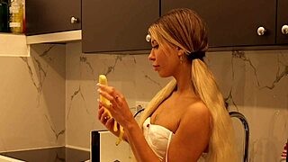 Hot TATTOOED Blonde FLASHES Meaty PUSSY & ASS In Kitchen Panties Off!!