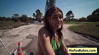 JC Wilds tempts with massive natural boobs during steamy car wash pounding by Johnny Love