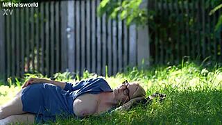 downblouse flashes saggy tits exposed on public hiking trail slave style!