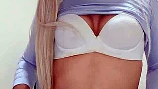 webcam transsexual crossdresser tests new toy on camera close up