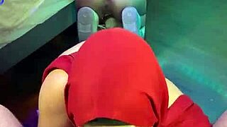 mia niqab gives sloppy blowjob swallows cum staring in mirror from behind