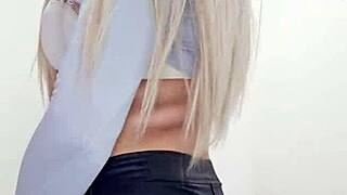 webcam transsexual crossdresser tests new toy on camera close up