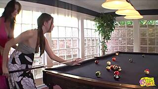 these busty lesbians crave dildo fucks on pool table