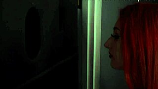 Redhead nurse deepthroats cock through gloryhole for cum swallow