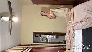 wanna see this hot redhead neighbor masturbate after her bath spreading skinny legs?