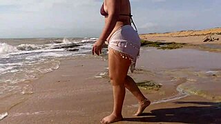 Horny Big Ass Latina Masturbates on Sunny Beach