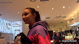 flawless teen teased in supermarket then pov drilled hard after striptease