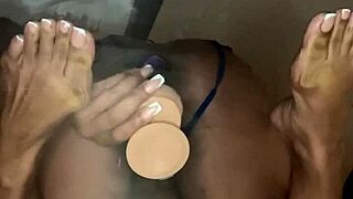 ebony mommy shoves dildo deep in pussy while best friend watches