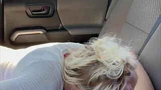 Blonde street hooker gives sloppy BBBJ then bent over bareback cum on ass