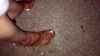 Spying perfect latina prostitute's candid heels and feet in forest
