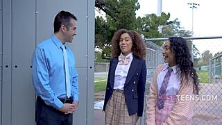 useteen 18+ green teen moans dirty in teacher threesome uniform