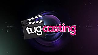 Astrid star's shaved pussy tugs cum on big tits during casting interview quickie