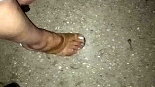 Spying perfect latina prostitute's candid heels and feet in forest