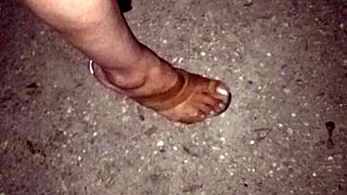Spying perfect latina prostitute's candid heels and feet in forest