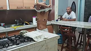 He slaps and fingers hot stepsis in kitchen before dirty fuck