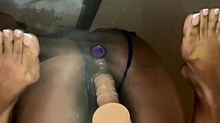 ebony mommy shoves dildo deep in pussy while best friend watches