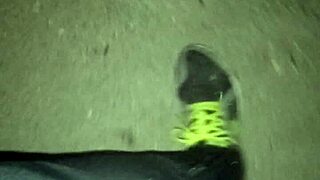 Spying perfect latina prostitute's candid heels and feet in forest