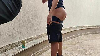 amigo rams cock deep in tough chick's wet pussy garage quickie