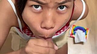 Skinny 18yo Asian Swallows Cum in Fitting Room