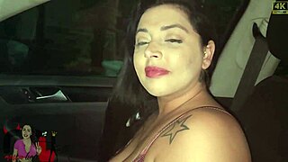 A horny tattooed housewife flashes her pussy outdoors then picks a stud to fill her with cum while her cuckold husband watches