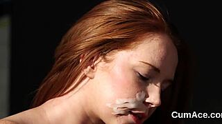 whoa naughty centerfold, swallowing all that bukkake sperm load on your face!