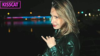 tattooed hottie in leather coat takes intense pov pounding