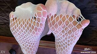 Goddess teases feet in cute white fishnets 😍🦶
