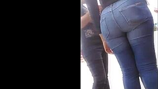 Teen latina's big candid ass looks tight in those street jeans