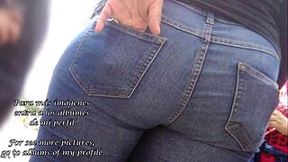 Teen latina's big candid ass looks tight in those street jeans