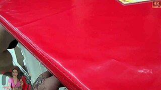 A horny tattooed housewife flashes her pussy outdoors then picks a stud to fill her with cum while her cuckold husband watches