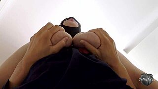 POV curvy brunette wife rides big cock amateur closeup