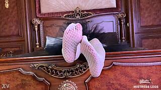 Goddess teases feet in cute white fishnets 😍🦶