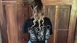 babysitter calls daddy for juicy toy play at home