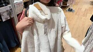 Skinny 18yo Asian Swallows Cum in Fitting Room