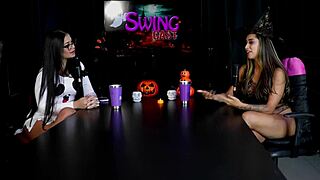 casal fada prazeres shares halloween lingerie swingers game with bisexual teens and toys