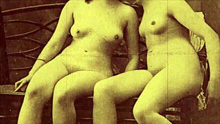 Vintage lesbians reveal secrets in antique 3some group play.