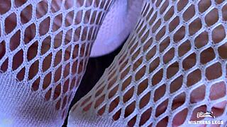 Goddess teases feet in cute white fishnets 😍🦶