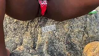wife flashes juicy pussy on crowded beach