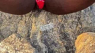 wife flashes juicy pussy on crowded beach