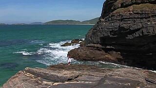 jade sin's shaved pussy double penetrated by black and white cocks in threesome outdoors