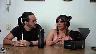 Checking out twirl male sex toy close-up with juicy latina babe