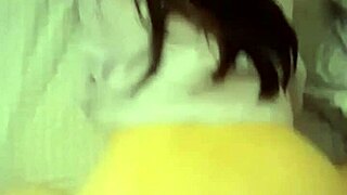 asian peach ass babe rides bareback home then cums watching porn