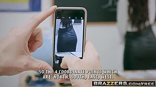 anissa kate on knees with big natural tits in school romance scene