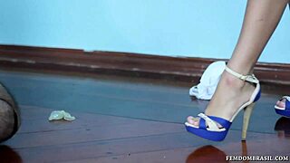 brazilian femdom makes him lick ass n cum under domination