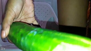 i rub this huge cucumber deep in my young ebony pussy till i explode