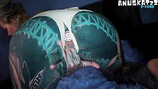 Skinny inked teen squirts hard gaping ass prolapses in wild solo toy fisting