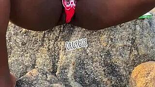 wife flashes juicy pussy on crowded beach