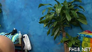 Oiled teen slut gets hardcore pussy fuck in massage scene