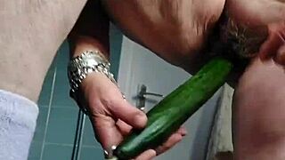 Granny Fucks Hairy Beaver with Cucumber Deep