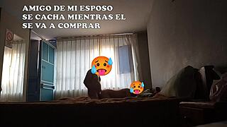 Wife submits to friend's big cock while cuckold husband trains away